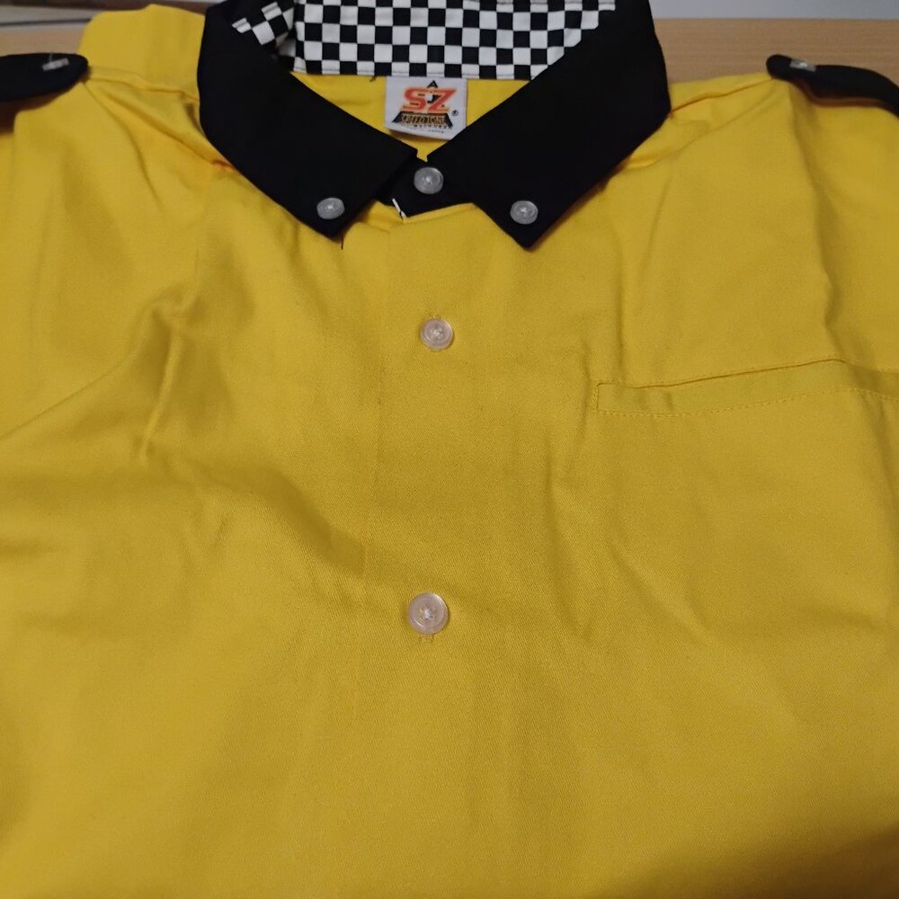 Speed Zone Race Gear Shirt Yellow Black Collar Epaulets Checkered Trim Racing 2X